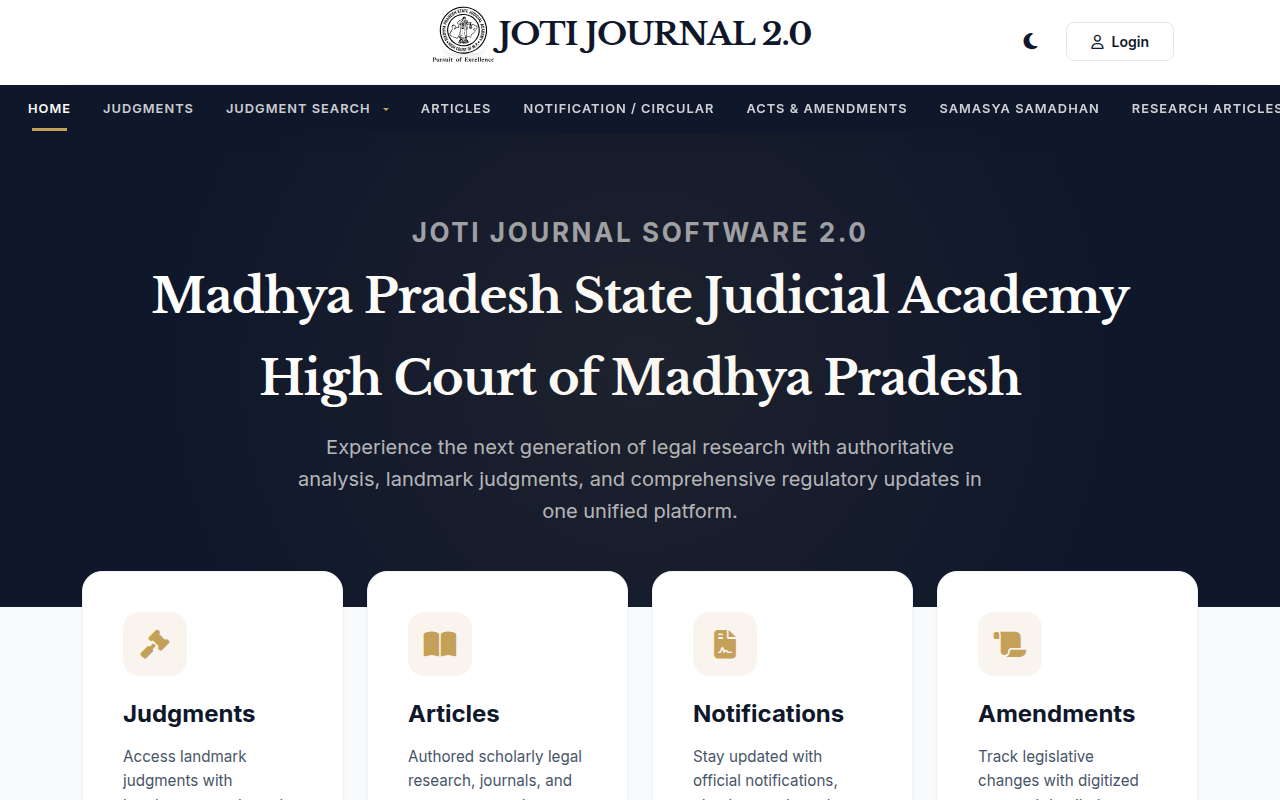 Screenshot of the JotiJournal home page after dismissing the disclaimer
