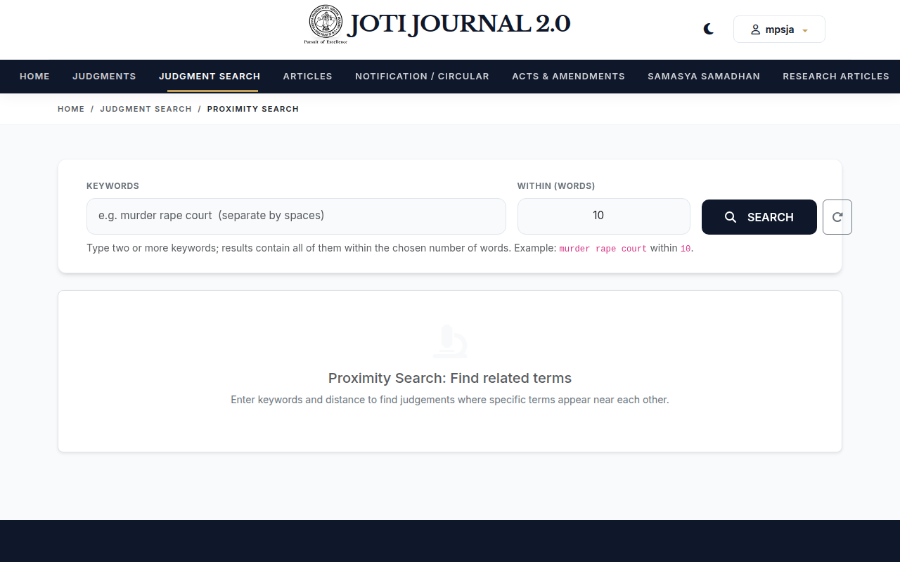 Screenshot of the Proximity Search page
