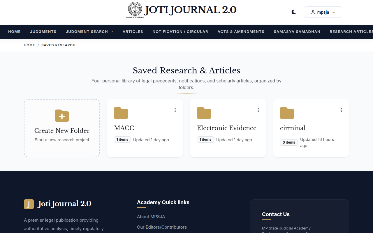 Screenshot of the Saved Articles page with folders
