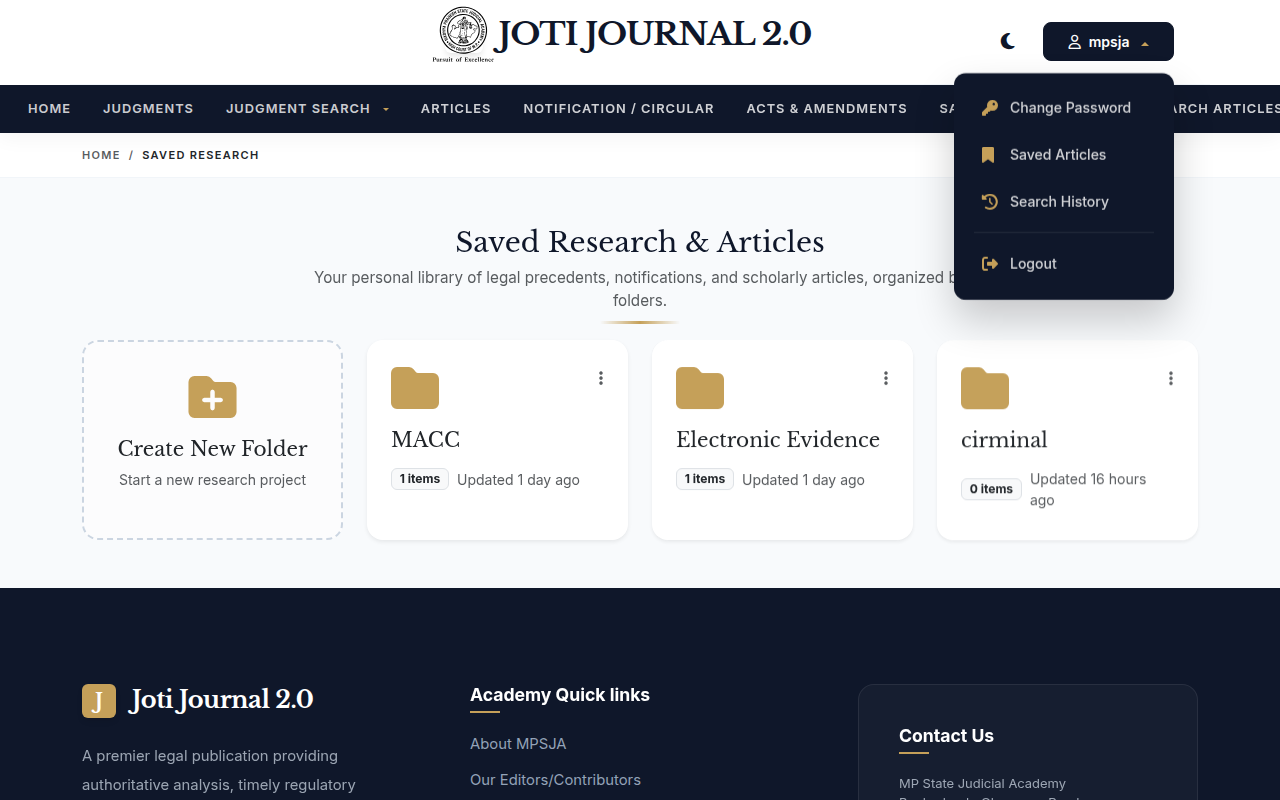 Screenshot of the post-login user dropdown menu